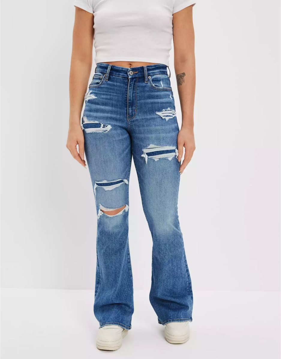 Jean American Eagle AE Ne(x)t Level Ripped Curvy Super High-Waisted Flare Multicolore Femme | VOO-67594135